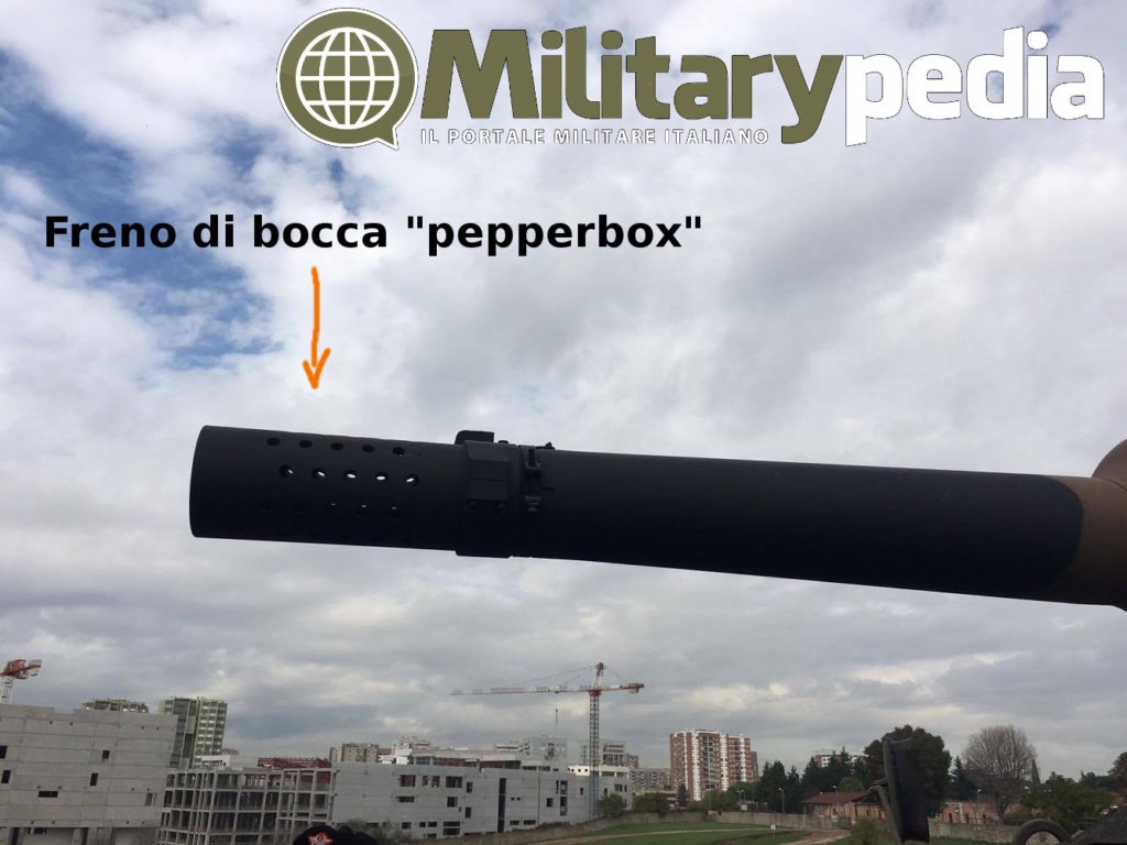 Infografica del freno di bocca "pepperbox" del Centauro 2. Foto di fonte di Militarypedia.it